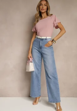 Różowa Bluzka z Rozkloszowanymi Rękawami Sunelva