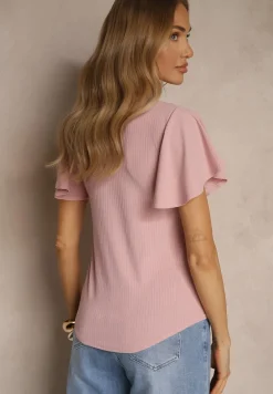 Różowa Bluzka z Rozkloszowanymi Rękawami Sunelva