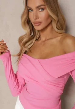 Różowa Bluzka z Wiskozą z Hiszpańskim Dekoltem Amodara