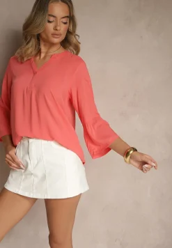 Różowa Bluzka z Wiskozy Ozdobiona Falbankami Ralivia