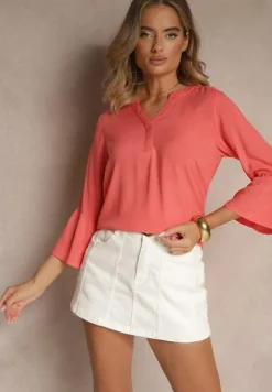 Różowa Bluzka z Wiskozy Ozdobiona Falbankami Ralivia