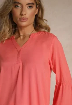 Różowa Bluzka z Wiskozy Ozdobiona Falbankami Ralivia