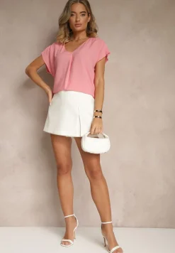 Różowa Bluzka z Wiskozy z Trójkątnym Dekoltem Tilimira