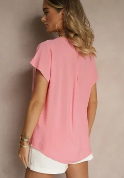 Różowa Bluzka z Wiskozy z Trójkątnym Dekoltem Tilimira