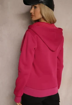 Różowa Casualowa Bluza z Dodatkiem Bawełny Zapinana na Suwak z Kapturem Arkatia