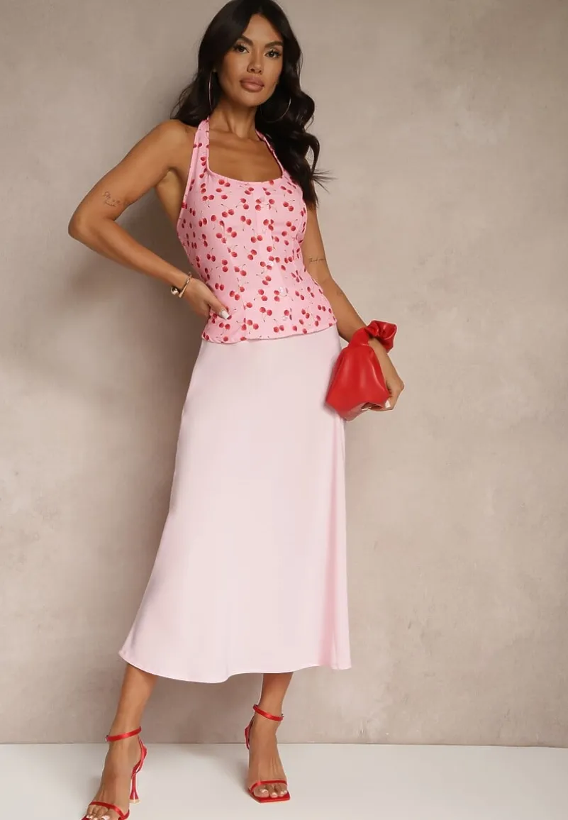 Różowa Casualowa Rozkloszowana Spódnica Dorilena