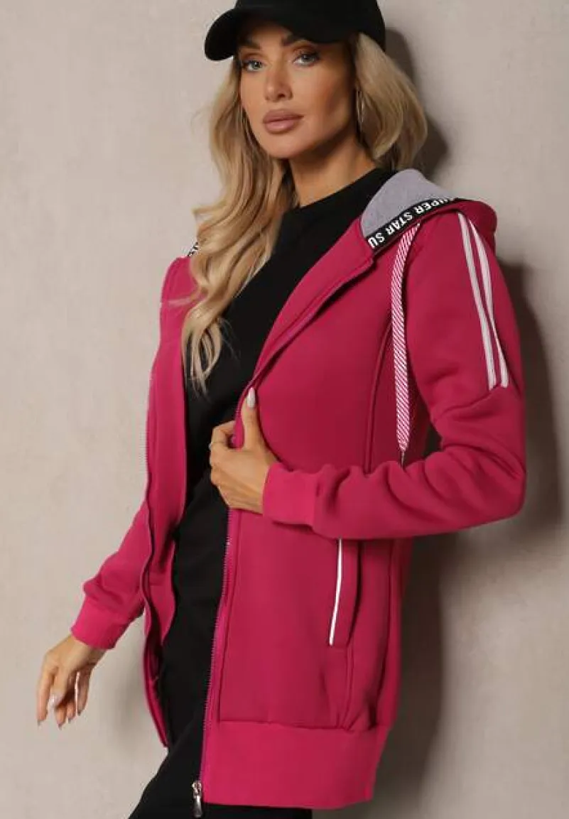 Różowa Długa Bluza z Kapturem Linithra