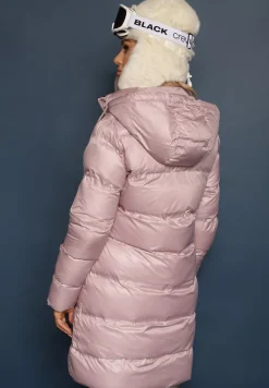 Różowa Długa Kurtka z Kapturem Kieszeniami i Dwustronnym Suwakiem Zdobiona Pikowaniem Sanaviel