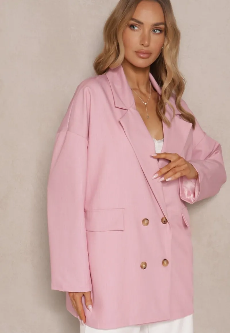 Różowa Dwurzędowa Marynarka z Wiskozą o Pudełkowym Fasonie Stellirae