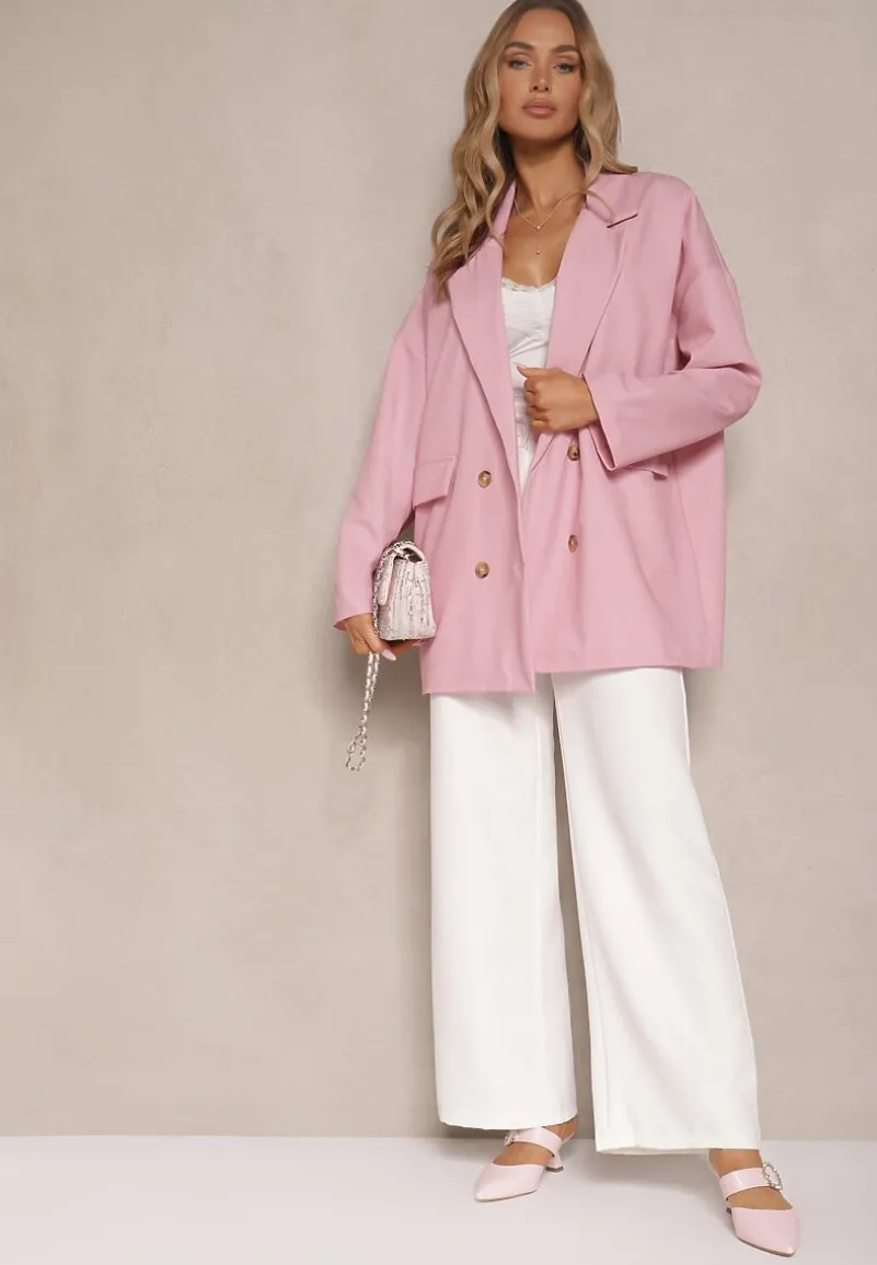 Różowa Dwurzędowa Marynarka z Wiskozą o Pudełkowym Fasonie Stellirae