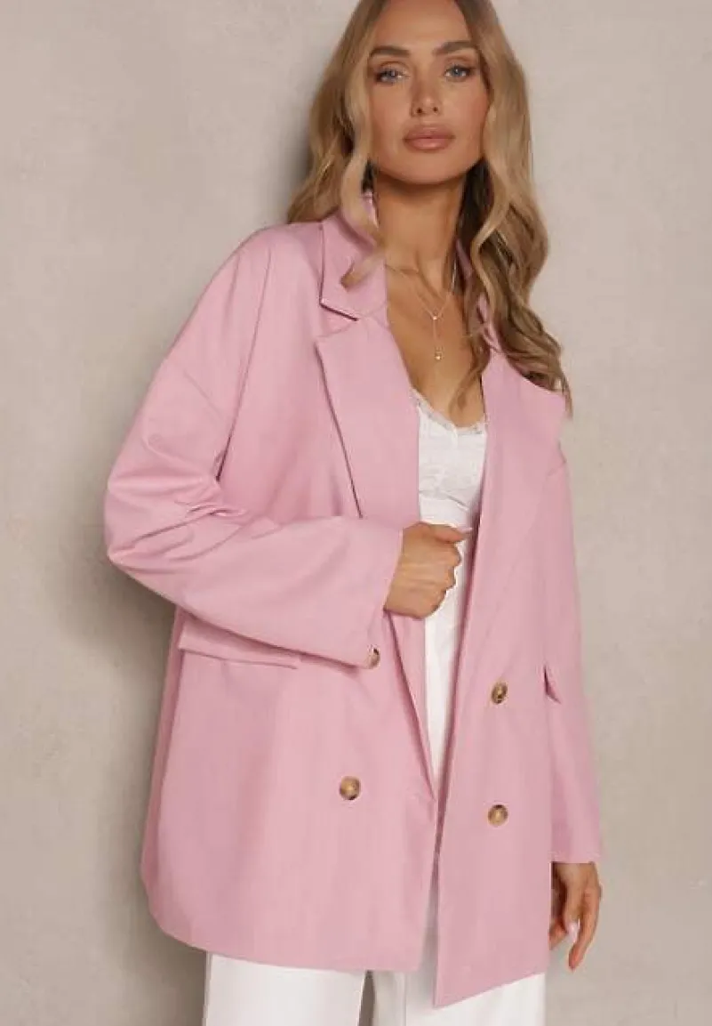 Różowa Dwurzędowa Marynarka z Wiskozą o Pudełkowym Fasonie Stellirae