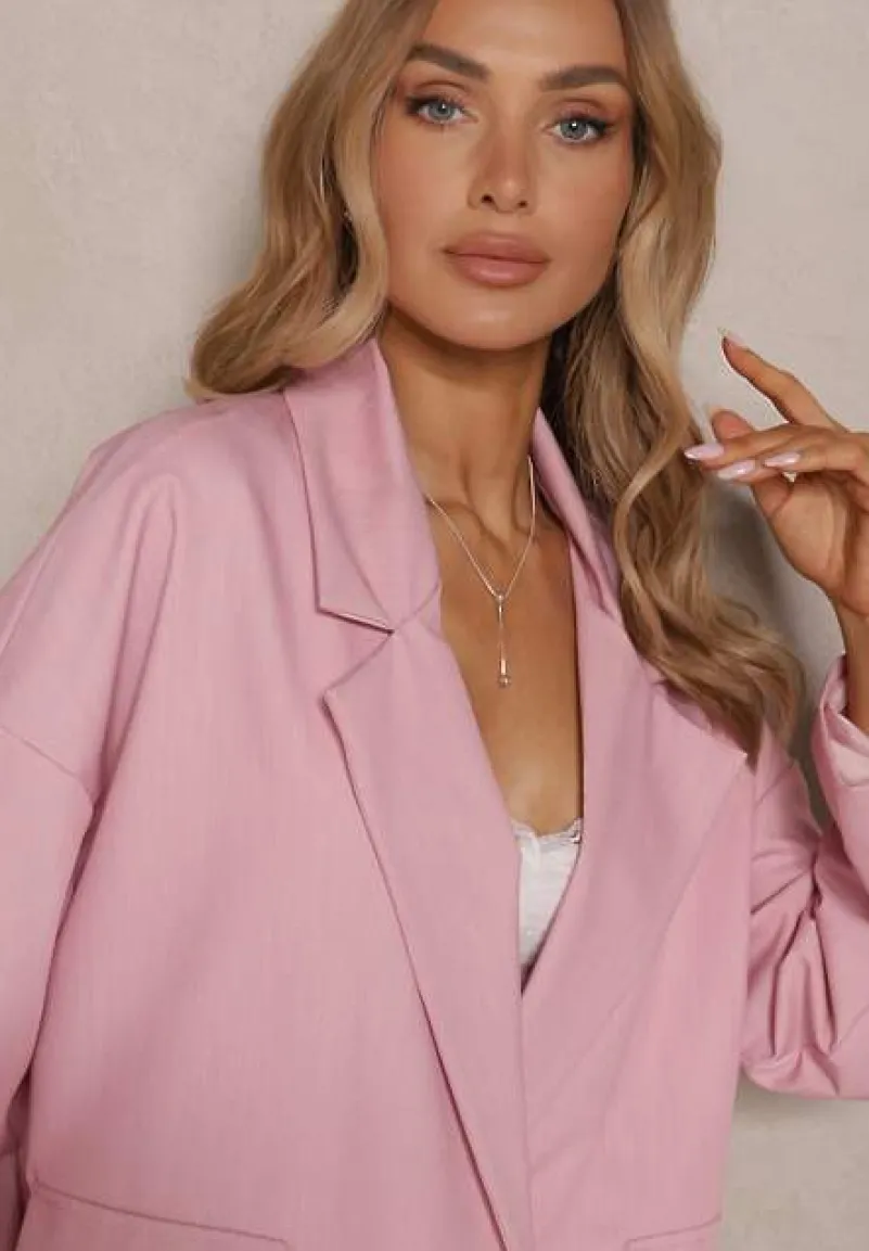 Różowa Dwurzędowa Marynarka z Wiskozą o Pudełkowym Fasonie Stellirae