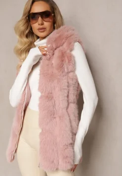 Różowa Futrzana Kamizelka z Kapturem Konessa
