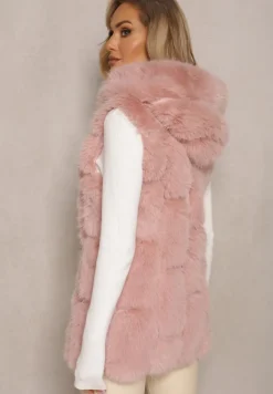 Różowa Futrzana Kamizelka z Kapturem Konessa