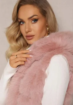 Różowa Futrzana Kamizelka z Kapturem Konessa