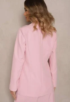 Różowa Jednorzędowa Marynarka Ozdobiona Klapami Presli