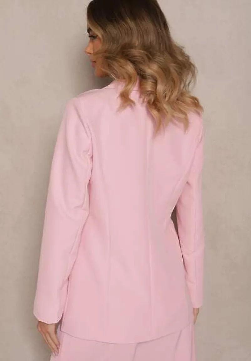 Różowa Jednorzędowa Marynarka Ozdobiona Klapami Presli