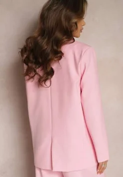 Różowa Jednorzędowa Marynarka o Pudełkowym Fasonie z Kieszeniami Stilvina