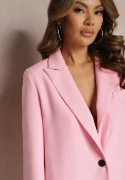 Różowa Jednorzędowa Marynarka o Pudełkowym Fasonie z Kieszeniami Stilvina