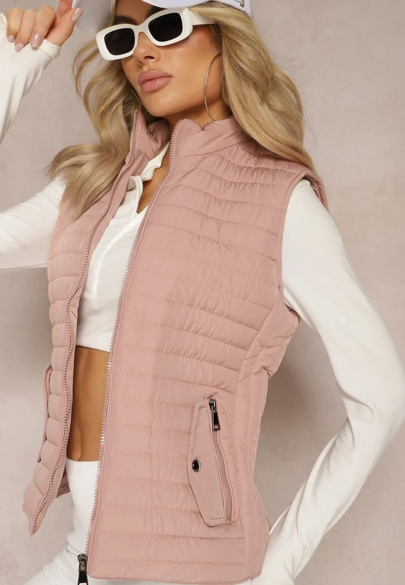 Różowa Kamizelka Bezrękawnik z Klasycznym Pikowaniem Catilla