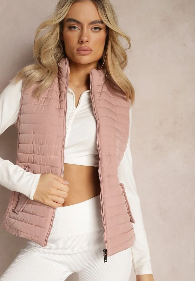 Różowa Kamizelka Bezrękawnik z Klasycznym Pikowaniem Catilla