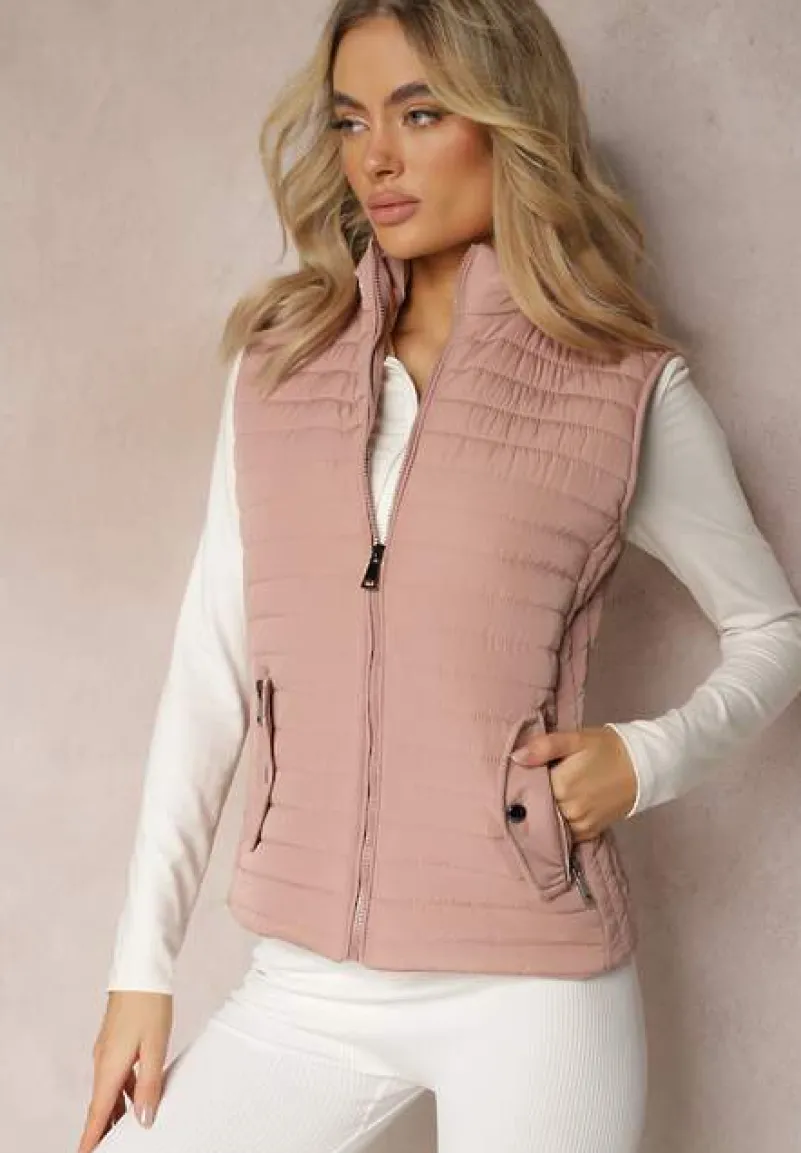 Różowa Kamizelka Bezrękawnik z Klasycznym Pikowaniem Catilla