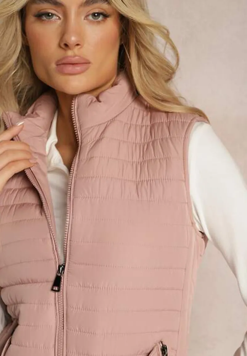 Różowa Kamizelka Bezrękawnik z Klasycznym Pikowaniem Catilla
