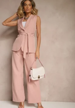 Różowa Kamizelka Garniturowa z Paskiem Viviselle