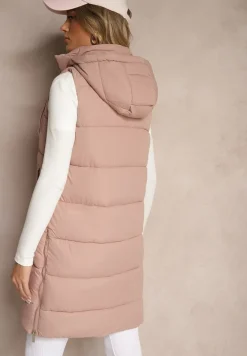 Różowa Kamizelka Pikowana z Kapturem Ozdobiona Sznurkami Eleandra