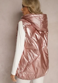 Różowa Kamizelka z Geometrycznym Pikowaniem i Kapturem Lucide