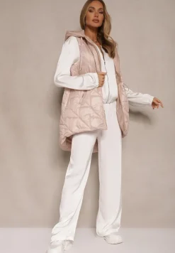 Różowa Kamizelka z Lekkim Pikowaniem i Kapturem Nieodpinanym Lisarivia