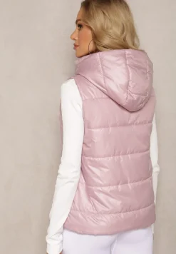 Różowa Kamizelka z Odpinanym Kapturem i Ozdobnym Pikowaniem Akkendia