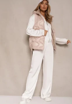 Różowa Kamizelka z Odpinanym Kapturem Ozdobnie Pikowana Silzeki