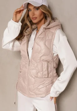 Różowa Kamizelka z Odpinanym Kapturem Ozdobnie Pikowana Silzeki