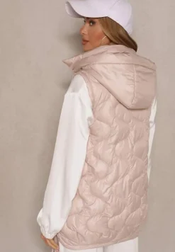 Różowa Kamizelka z Odpinanym Kapturem Ozdobnie Pikowana Silzeki