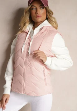 Różowa Kamizelka z Odpinanym Kapturem Ozdobiona Pikowanym Wzorem Saritha