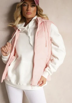 Różowa Kamizelka z Odpinanym Kapturem Ozdobiona Pikowanym Wzorem Saritha