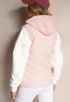 Różowa Kamizelka z Odpinanym Kapturem Ozdobiona Pikowanym Wzorem Saritha