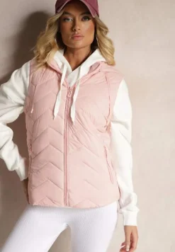 Różowa Kamizelka z Odpinanym Kapturem Ozdobiona Pikowanym Wzorem Saritha