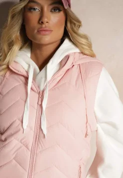 Różowa Kamizelka z Odpinanym Kapturem Ozdobiona Pikowanym Wzorem Saritha