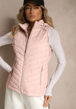 Różowa Kamizelka z Ozdobnym Pikowaniem i Kapturem z Możliwością Odpięcia Ninaviona