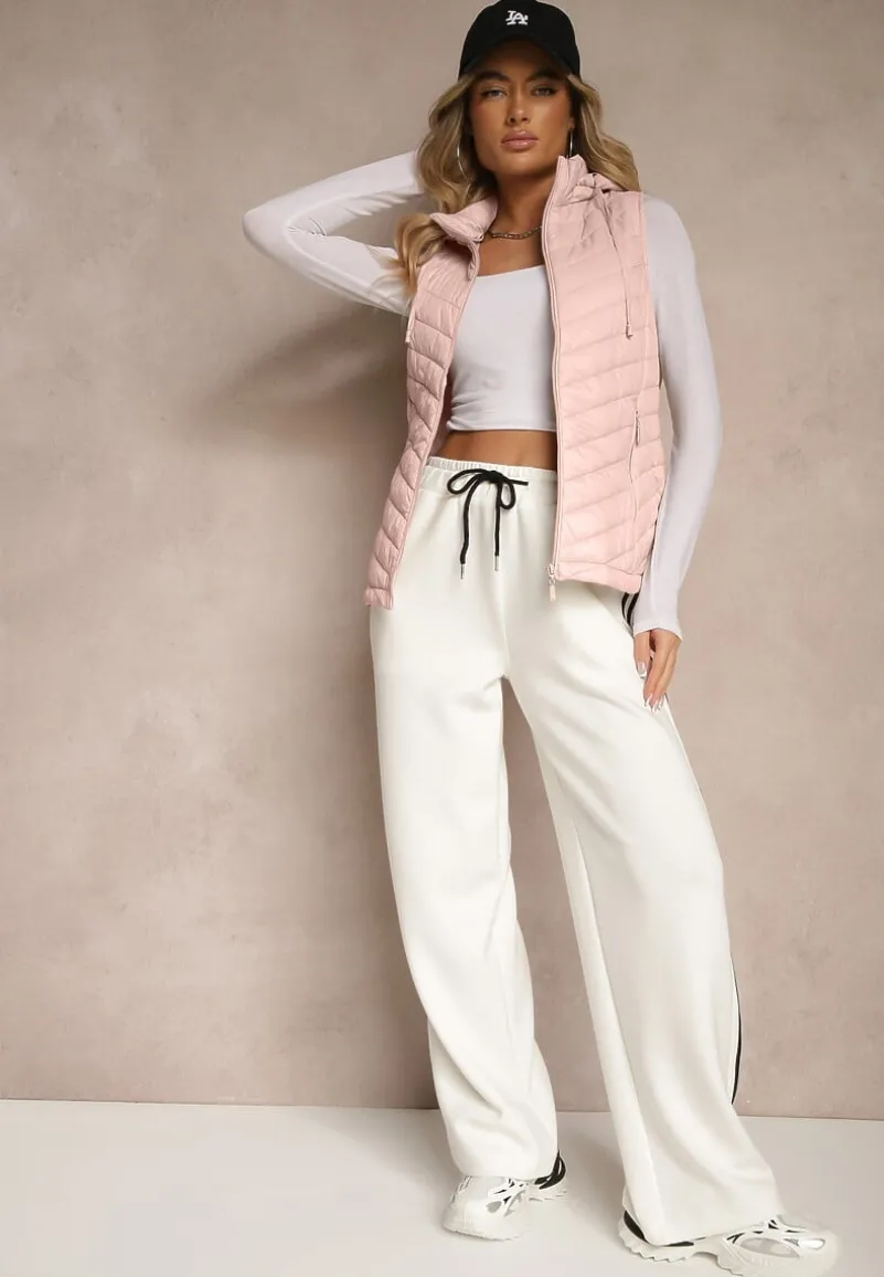 Różowa Kamizelka z Ozdobnym Pikowaniem i Kapturem z Możliwością Odpięcia Ninaviona