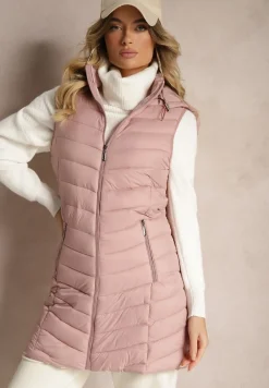 Różowa Kamizelka z z Odpinanym Kapturem Ozdobiona Pikowaniem Ivathira