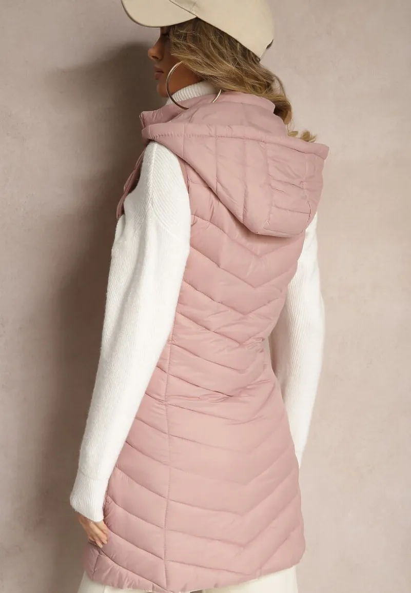 Różowa Kamizelka z z Odpinanym Kapturem Ozdobiona Pikowaniem Ivathira