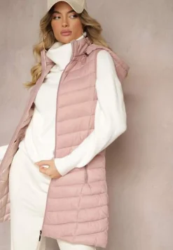 Różowa Kamizelka z z Odpinanym Kapturem Ozdobiona Pikowaniem Ivathira