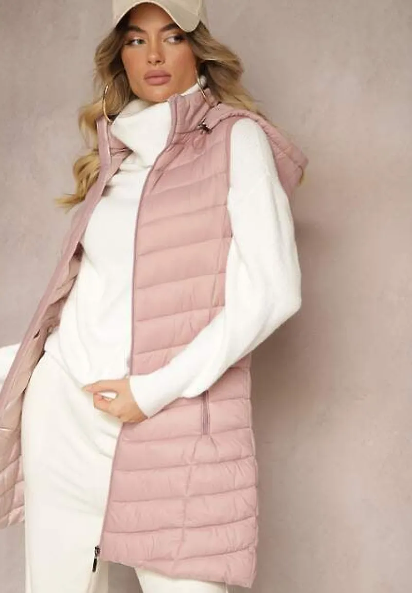 Różowa Kamizelka z z Odpinanym Kapturem Ozdobiona Pikowaniem Ivathira