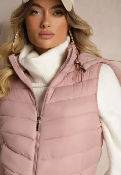 Różowa Kamizelka z z Odpinanym Kapturem Ozdobiona Pikowaniem Ivathira