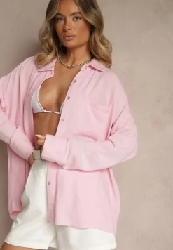 Różowa Klasyczna Koszula z Wiskozy i Lnu Vistar