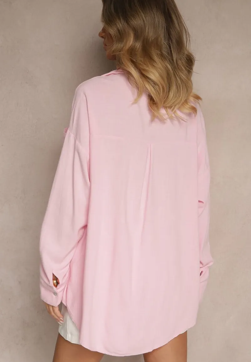 Różowa Klasyczna Koszula z Wiskozy i Lnu Vistar