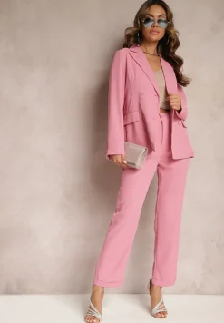 Różowa Klasyczna Marynarka z Wiskozy Dwurzędowa Kendlia